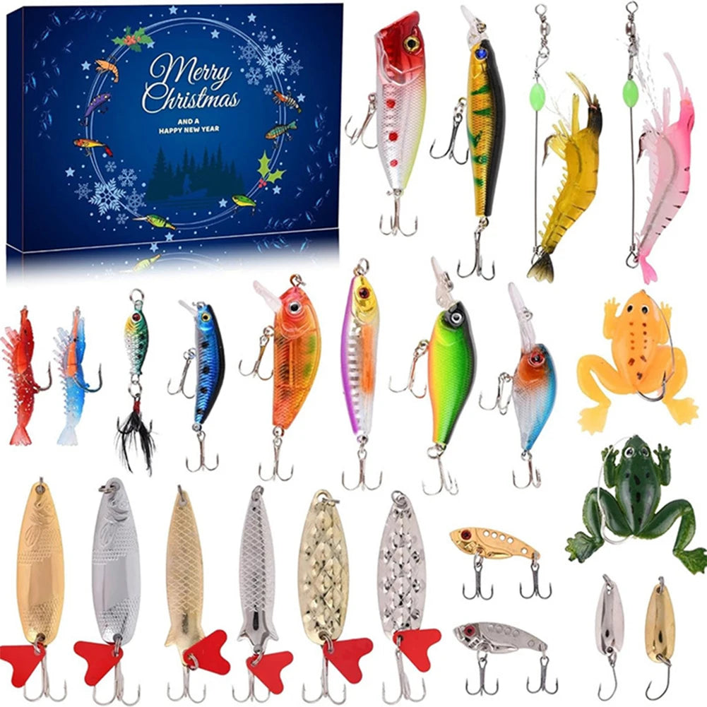 2024 Fishing Tackle Set Advent Calendar 24 Days Christmas Fishing Lures Box Xmas Fish Bait Box Surprise Gifts for Fishing Lover