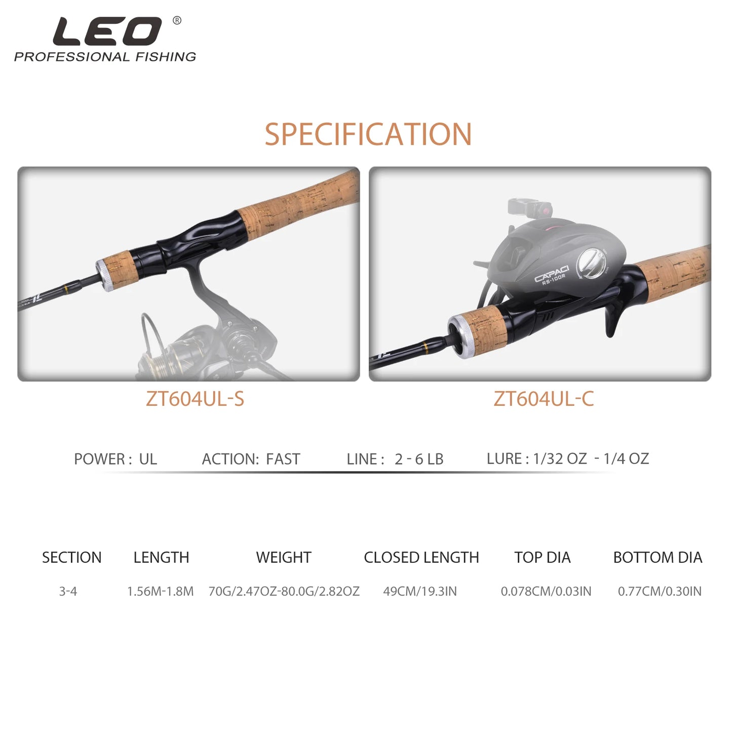 LEOFISHING Carbon Fishing Lure Spinning Casting Fast UL Bait 523/604 Ultra Lightweight Fishing Rod 1.56M&1.8M Fishing Accessory