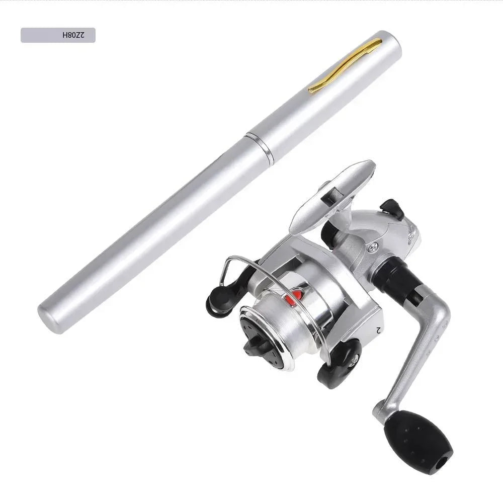 20cm Portable Pocket Telescopic Mini Fishing Pole Pen Shape Folded Fishing Rod with Reel Wheel Portable Mini Fishing Rod