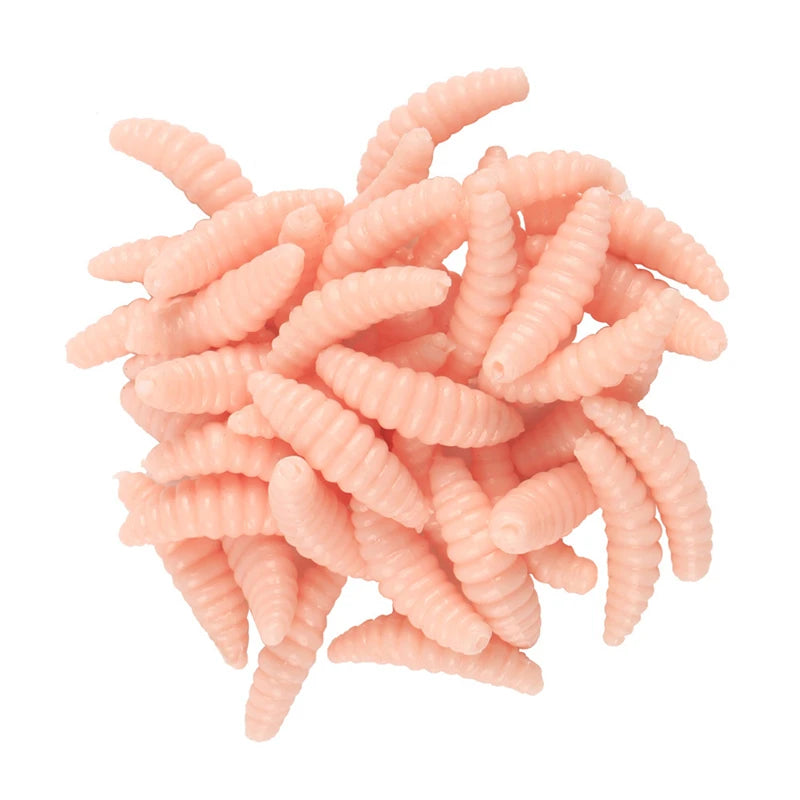 Newest 50PCS/Bag 2cm 0.3g Bread Worm Silicone Artificial Baits Soft Fishing Lure Hooks Smell Worms Glow Shrimps Fish Lures 2023