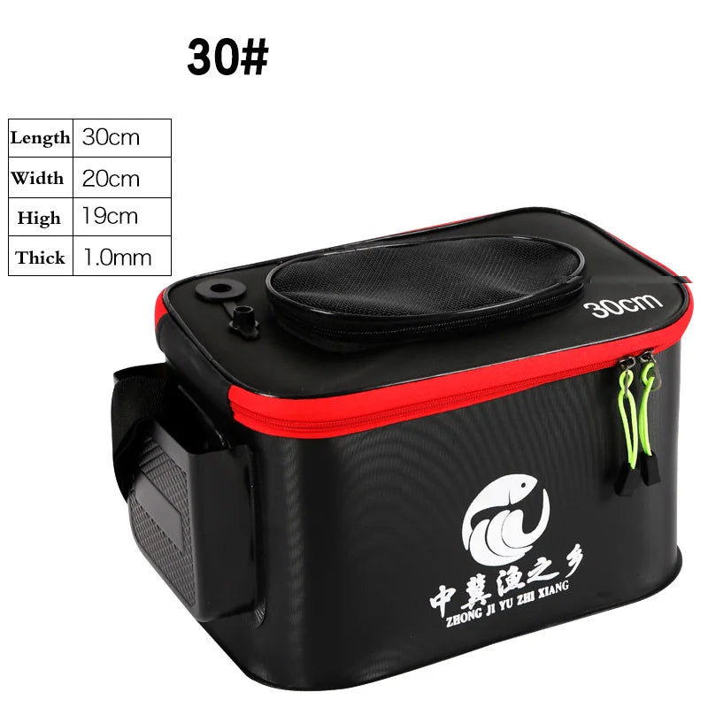 Portable EVA Thicken Waterproof Zipper Fishing Box Portable Folding Bag for Live Fish Bucket, Fishing Tackle with Shoulder Strap