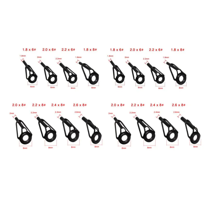 8/16/80Pcs Black Top Tip Guide for Spinning Casting Fishing Rod Building Repair Eye Line Ring Stainless Steel Frame