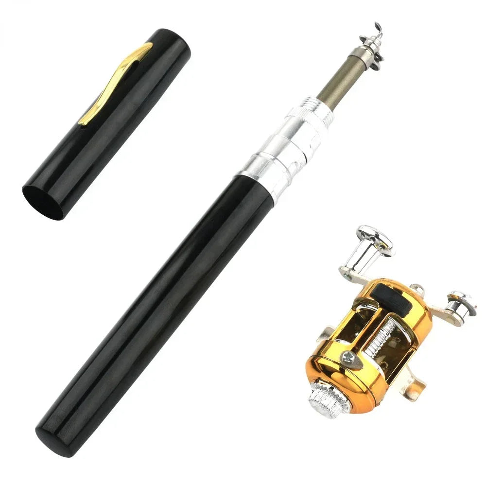 20cm Portable Pocket Telescopic Mini Fishing Pole Pen Shape Folded Fishing Rod with Reel Wheel Portable Mini Fishing Rod