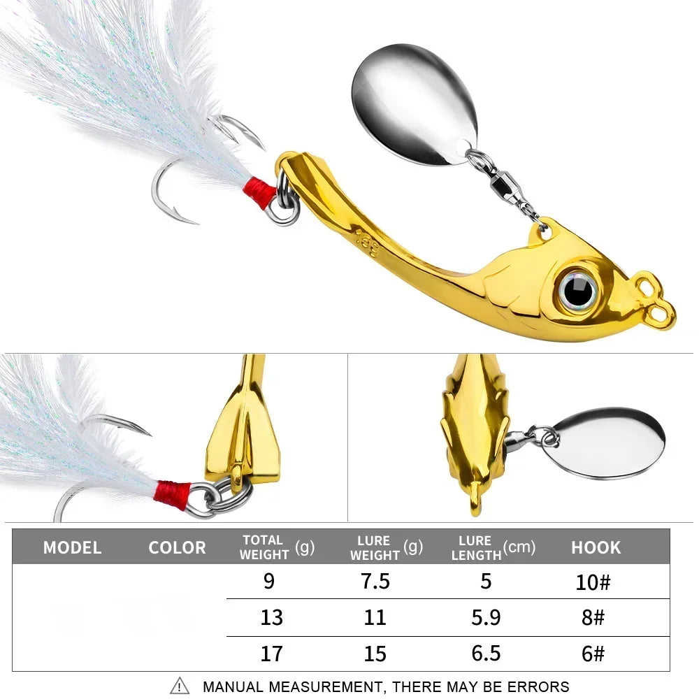 Spinner Bait 7g 10g 15g Metal Vib Fishing Lure Trolling Rotating Spoon Wobbler Sinking Hard Bait With Sequin Pesca For Bass Pike