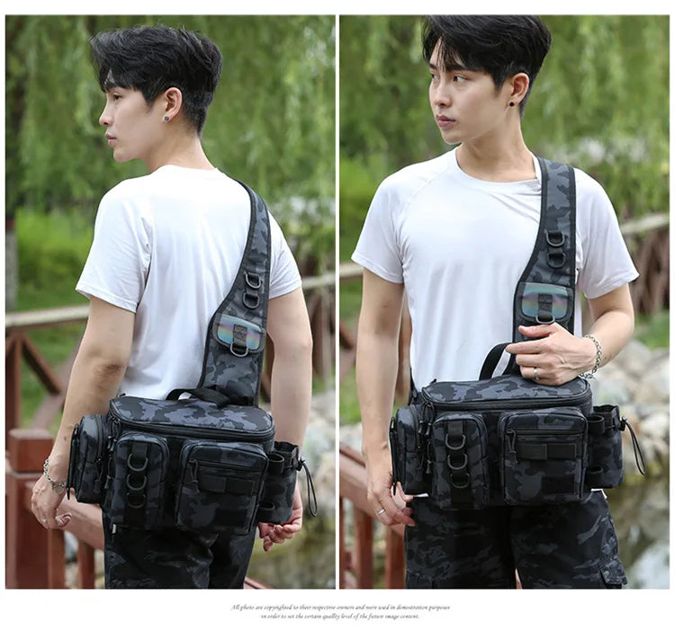 New Fishing Tackle Backpack Lure Box Gear Storage Bag Fanny Pack for Men Fly Fishing Backpack with Rod Holder Sling Shoulder Bag