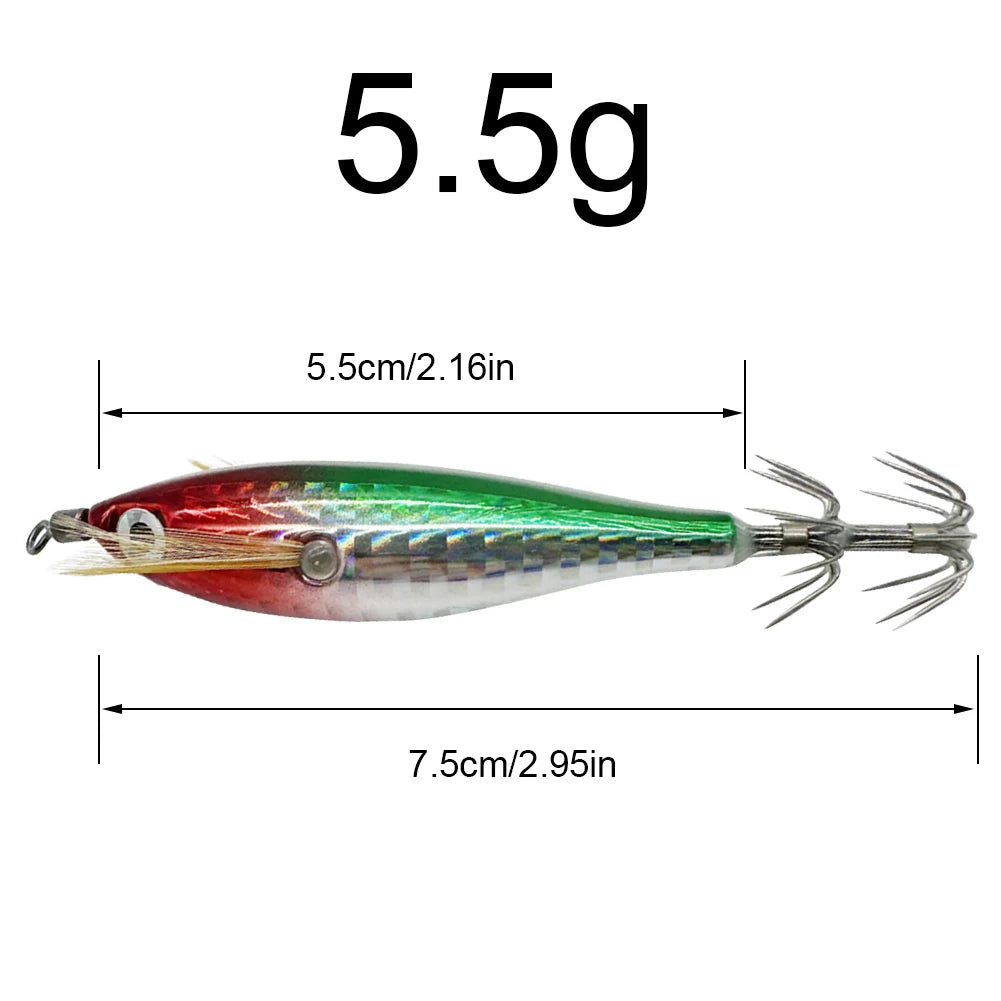 10-1pcs Squid Jigging Wood Shrimp Hook 5.5g 7.5cm Luminous Fishing Bait Simulation Squid Fluorescent Fishing Lure for Freshwater