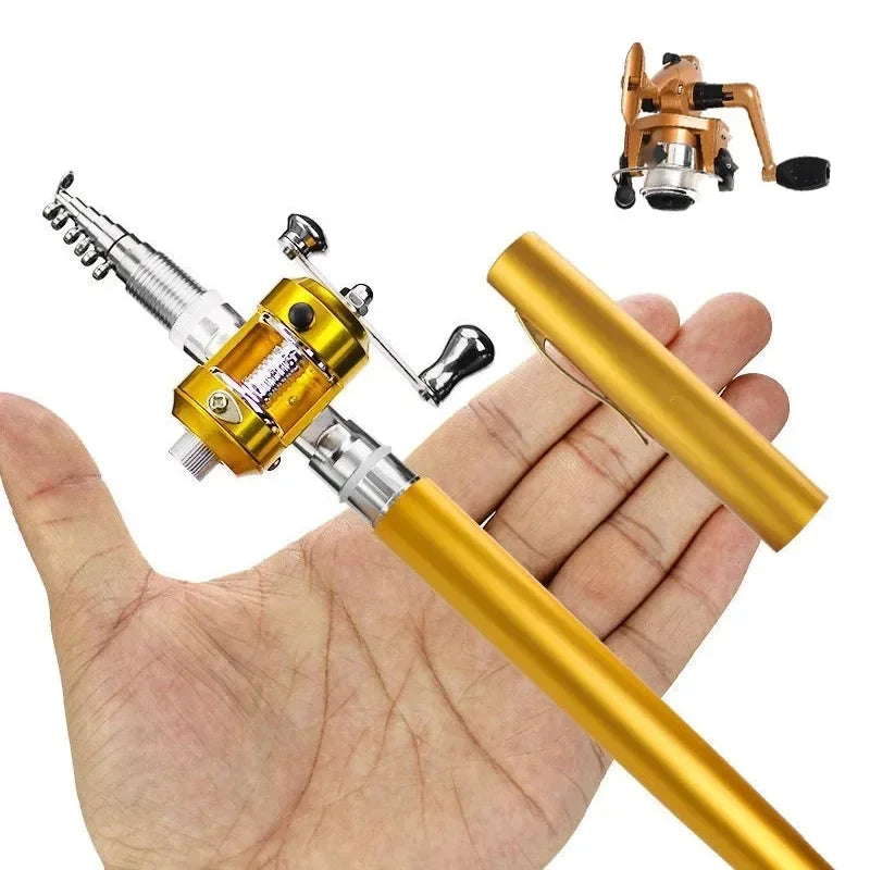 20cm Portable Pocket Telescopic Mini Fishing Pole Pen Shape Folded Fishing Rod with Reel Wheel Portable Mini Fishing Rod