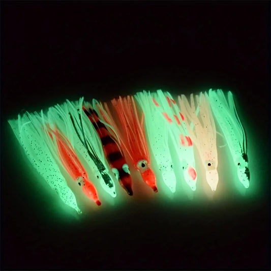 10pc Lifelike Squid Glow Lure, Luminous Artificial Bionic Octopus Soft Bait, Fishing Accessories For Saltwater Freshwate.Night fishing