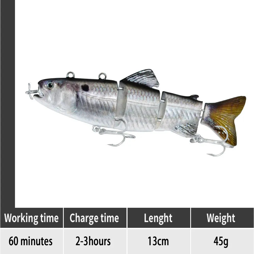 90mm mini Automatic Swimming Robotic Electric Fishing Lure Multi Jointed Bait Auto Swimbait USB LED Light Wobbler for pike