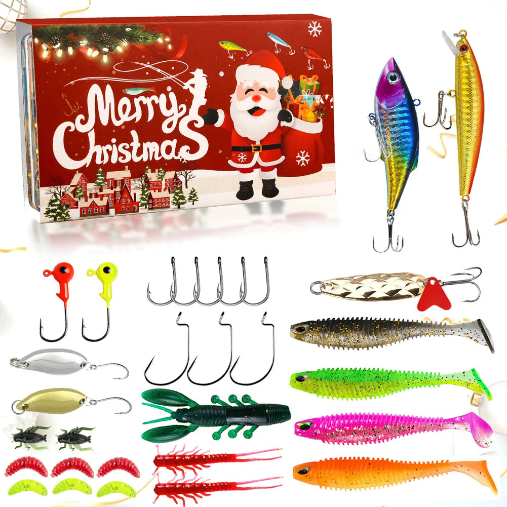 2024 Fishing Tackle Set Advent Calendar 24 Days Christmas Fishing Lures Box Xmas Fish Bait Box Surprise Gifts for Fishing Lover