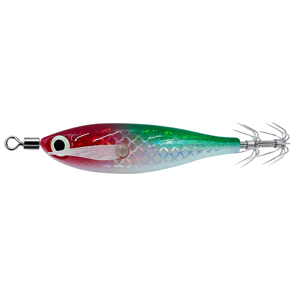 1Pc 7.5cm/8cm Laser Luminous Squid Jig Floating Horizontal Wood Shrimp Egi Lure Squid Jigging Shrimp Hooks Fishing Octopus Baits