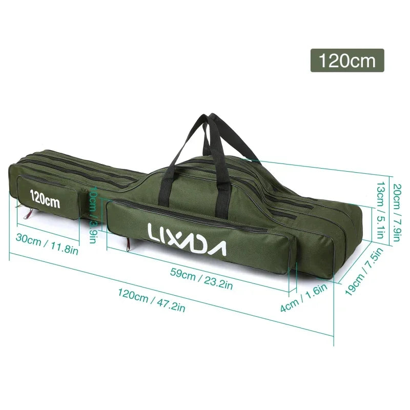 Lixada 3 Layers Fishing Pole Bag Portable Folding Rod Carry Case Fishing Reel Tackle Storage Bag Case