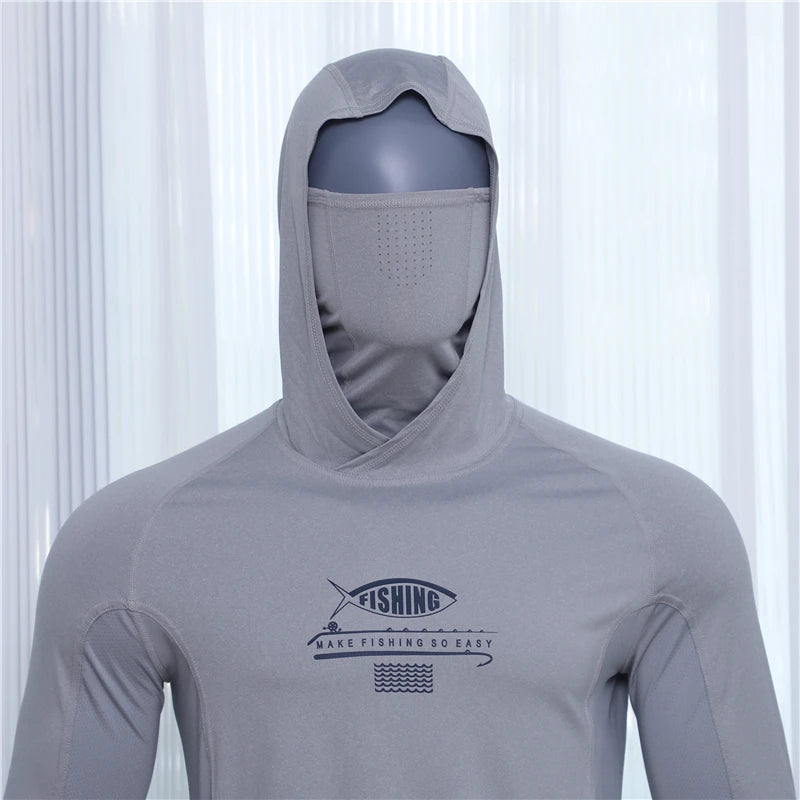 UPF 50+ Mens Hooded Fishing Shirt with Mask UV Neck Gaiter Hoodie Men Hooded Fishing Shirts Fishing Hoodie Moisture Wicking