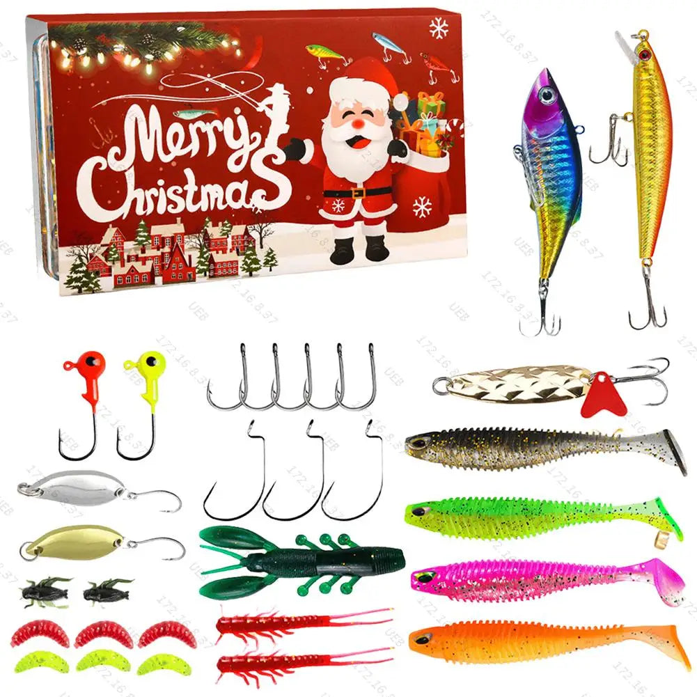 2024 Fishing Tackle Set Advent Calendar 24 Days Christmas Fishing Lures Box Xmas Fish Bait Box Surprise Gifts for Fishing Lover