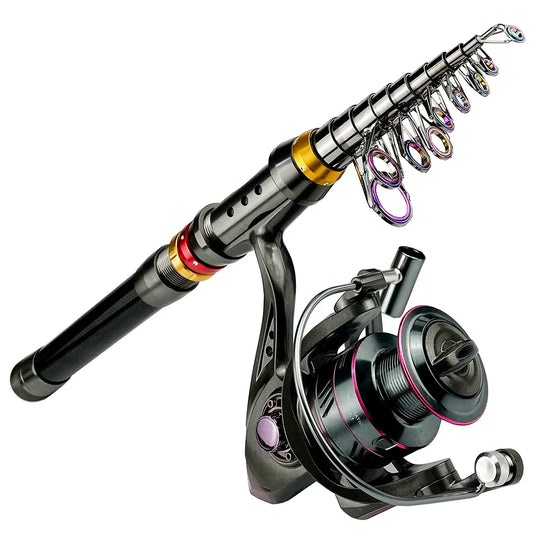 Combo Fishing Rod + Reel 1.8-3.6m Carbon Fiber  Telescopic Fishing Pole Spinning Reel Kit Max Resistance 3-8kg Pesca