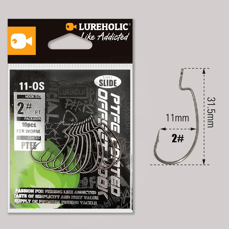 LUREHOLIC PTFE Super Slide Offset Hook Worm Hook Texas Rig Drop Shot Stainless Steel Worm Fishhook Fishing Accessories