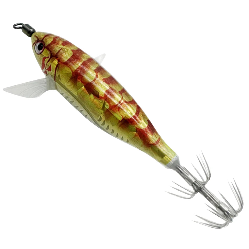 1Pc 7.5cm/8cm Laser Luminous Squid Jig Floating Horizontal Wood Shrimp Egi Lure Squid Jigging Shrimp Hooks Fishing Octopus Baits