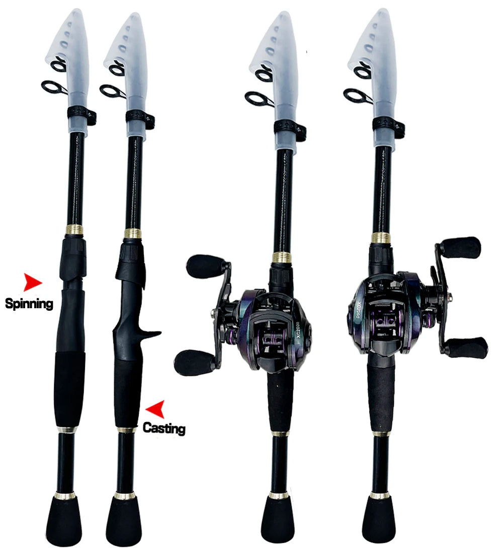 Combo Fishing Rod + Reel GHOTDA Casting/ Spinning Strong Magnetic Brake Baitcasting Reel