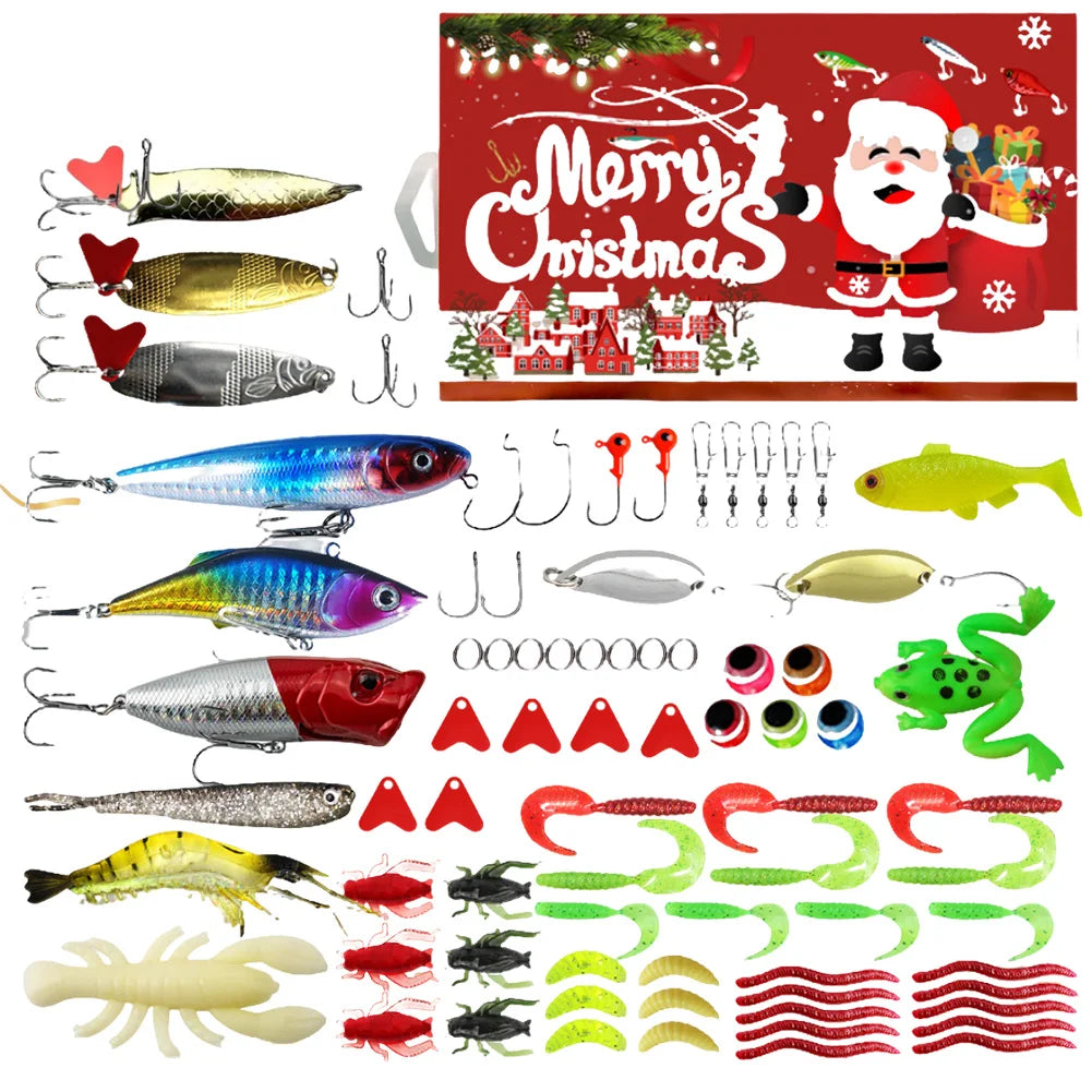 2024 Fishing Tackle Set Advent Calendar 24 Days Christmas Fishing Lures Box Xmas Fish Bait Box Surprise Gifts for Fishing Lover