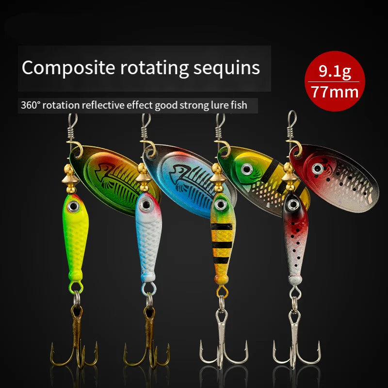 Rotating Metal Spinner Fishing Lures 9.1g 7cm Sequins Iscas Artificial Hard Baits Crap Bass Pike Treble Hook Tackle Accessories