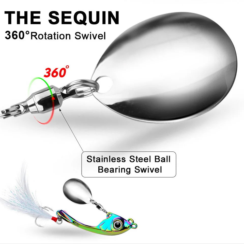 Spinner Bait 7g 10g 15g Metal Vib Fishing Lure Trolling Rotating Spoon Wobbler Sinking Hard Bait With Sequin Pesca For Bass Pike