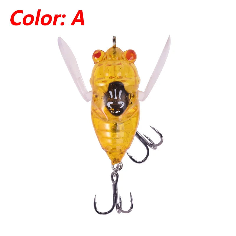 1 Pcs Insect Popper Fishing Lure 4.8cm 6g Topwater Soft Wing Cicada Wobblers Artificial Bait With Hooks  for Bass Pike Tackle