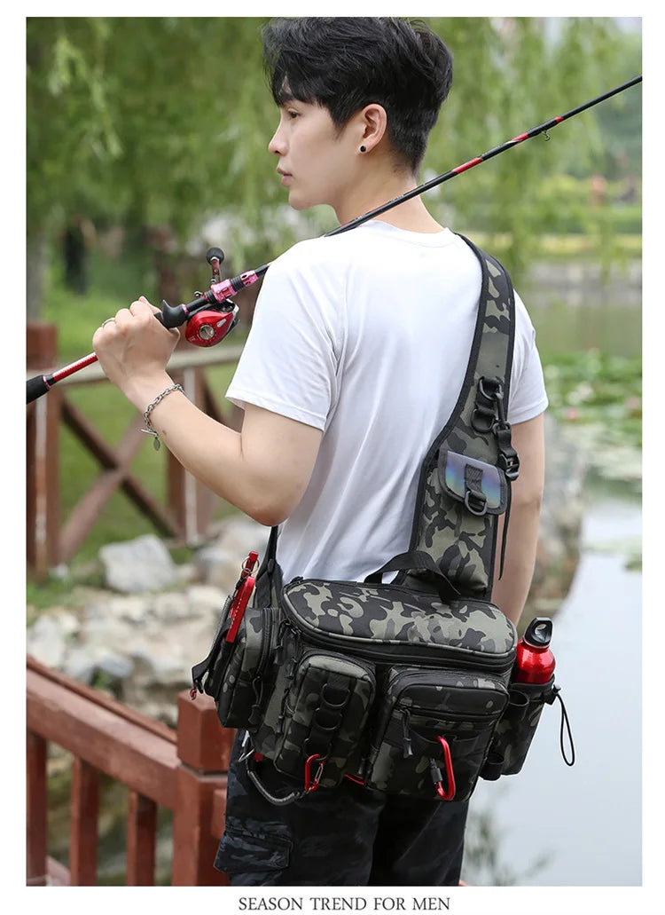 New Fishing Tackle Backpack Lure Box Gear Storage Bag Fanny Pack for Men Fly Fishing Backpack with Rod Holder Sling Shoulder Bag