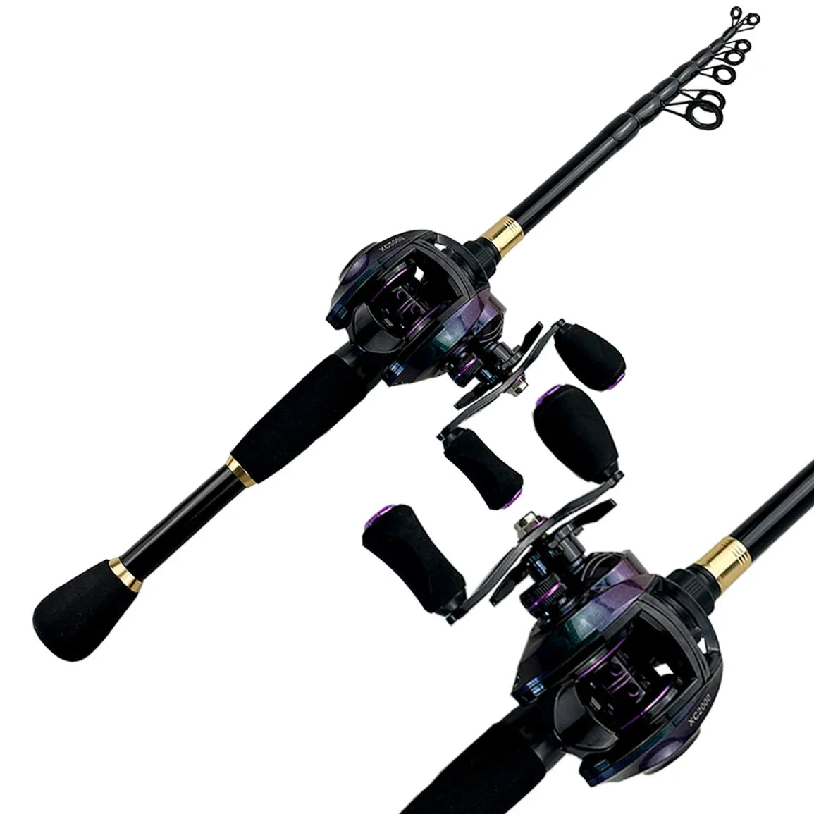 Combo Fishing Rod + Reel GHOTDA Casting/ Spinning Strong Magnetic Brake Baitcasting Reel