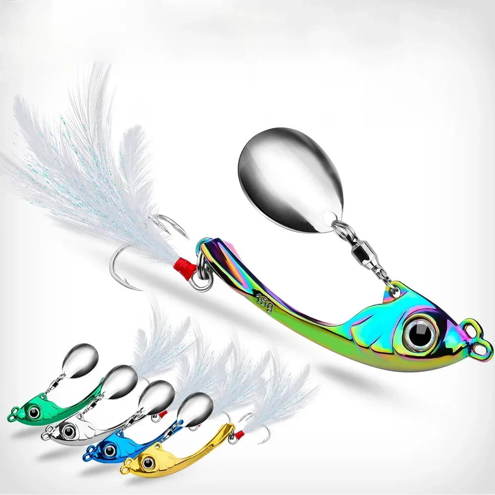 Spinner Bait 7g 10g 15g Metal Vib Fishing Lure Trolling Rotating Spoon Wobbler Sinking Hard Bait With Sequin Pesca For Bass Pike