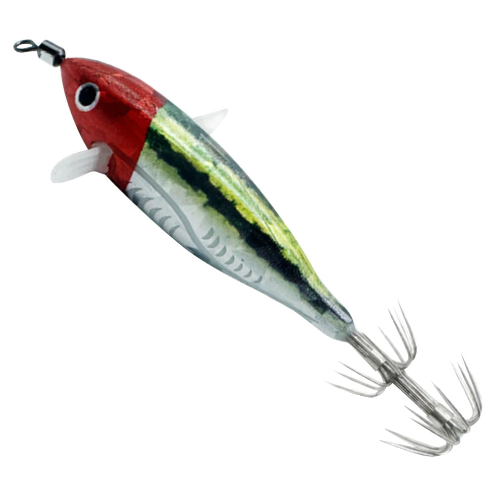 1Pc 7.5cm/8cm Laser Luminous Squid Jig Floating Horizontal Wood Shrimp Egi Lure Squid Jigging Shrimp Hooks Fishing Octopus Baits