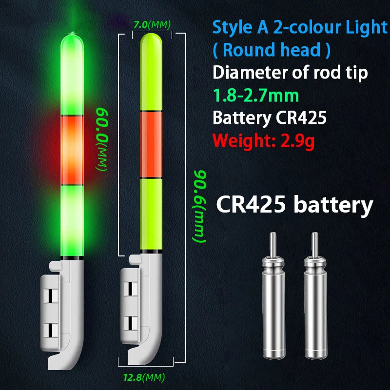 2PCS Fishing Floats Stick Light Warning Reminder Lights Fishing Buoy LED Rod Tip Luminous CR425 USB Charging Night Pesca Tackle. Night fishing