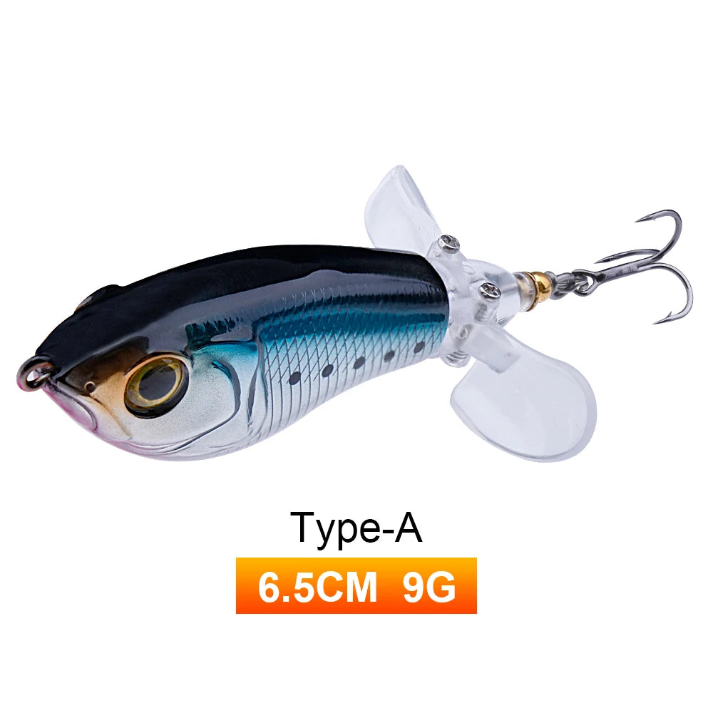 TREHOOK 9g/8g/14g/17g/24g Topwater Whopper Popper Fishing Lures Rotating Double Propeller Tail Artificial Bait Floating Wobblers