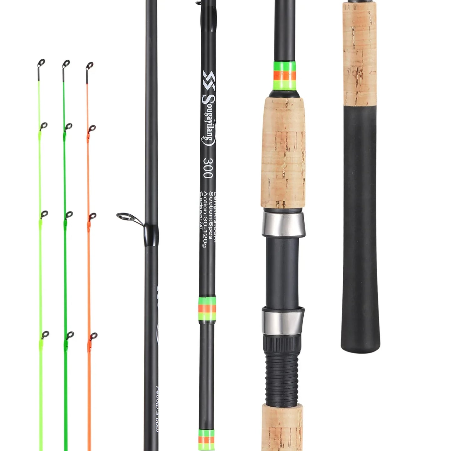 Sougayilang 3M Feeder Fishing Rod Cork Handle Carbon Fibre Spinning Fishing Rods L M H Power 30-120g Lure Weight Carp Pole Pesca