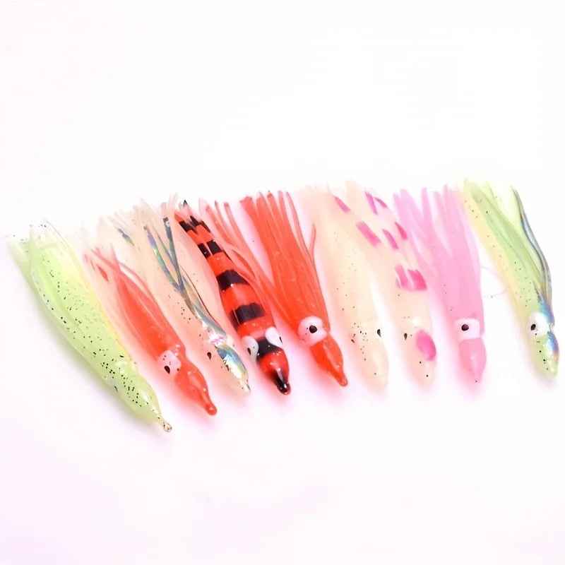 10pc Lifelike Squid Glow Lure, Luminous Artificial Bionic Octopus Soft Bait, Fishing Accessories For Saltwater Freshwate.Night fishing