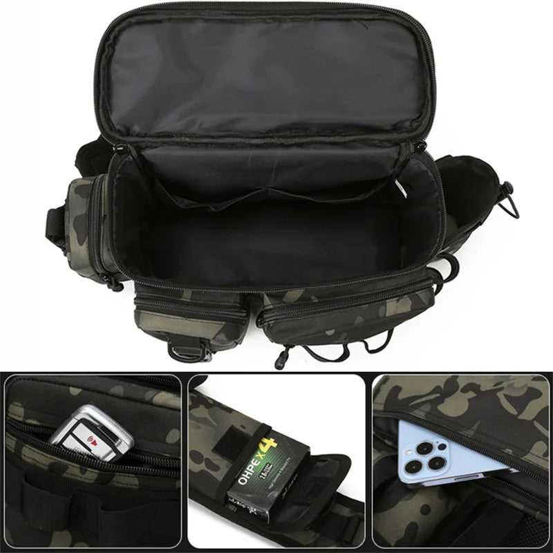 New Fishing Tackle Backpack Lure Box Gear Storage Bag Fanny Pack for Men Fly Fishing Backpack with Rod Holder Sling Shoulder Bag