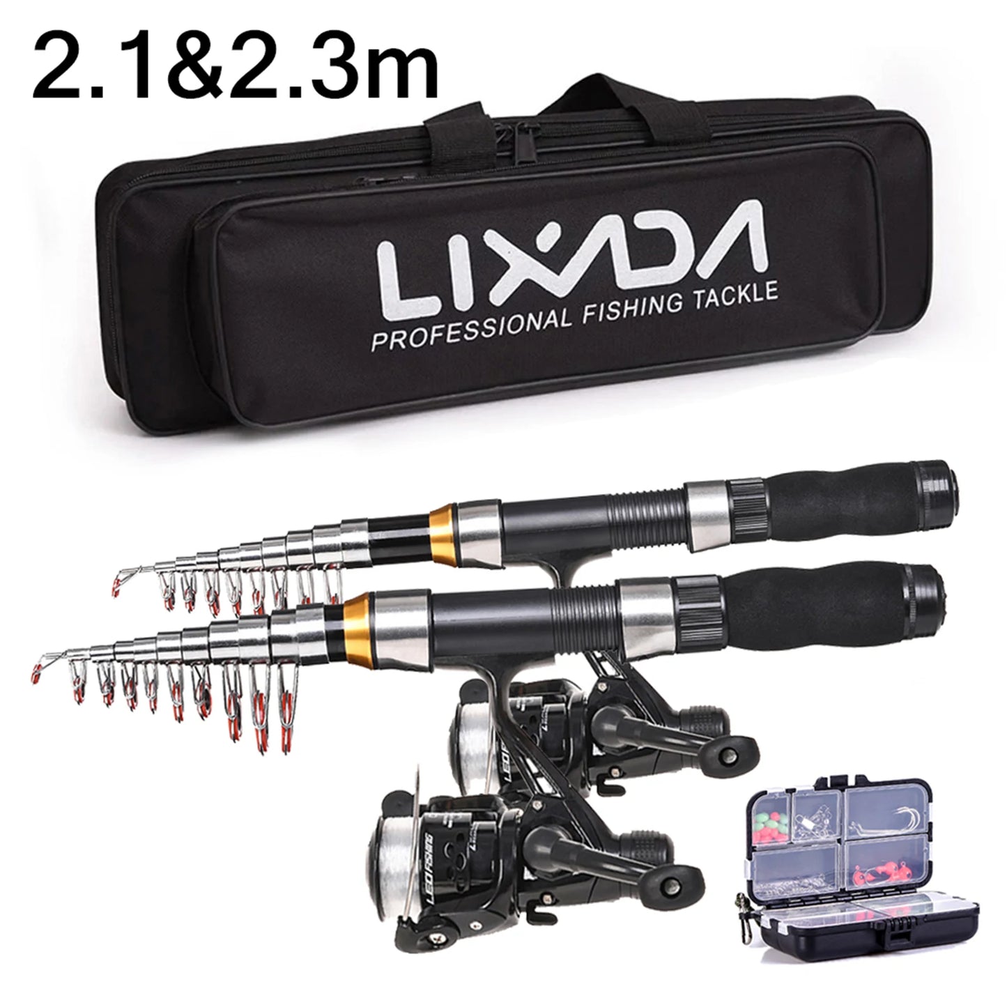 Combo Fishing Rod + Reel Lixada 2.1m 2.3 m Telescopic  Bag Case Pesca Gear Set