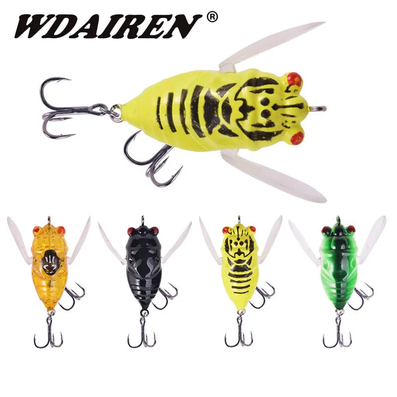 1 Pcs Insect Popper Fishing Lure 4.8cm 6g Topwater Soft Wing Cicada Wobblers Artificial Bait With Hooks  for Bass Pike Tackle