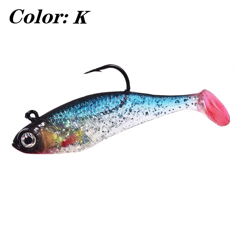 1PCS Jig Head T Tail Silicone Soft Bait 75mm 9.5g Fishing Wobbler Lures Artificial Rubber Baits for Sea Bass Carp Spoon Tackle