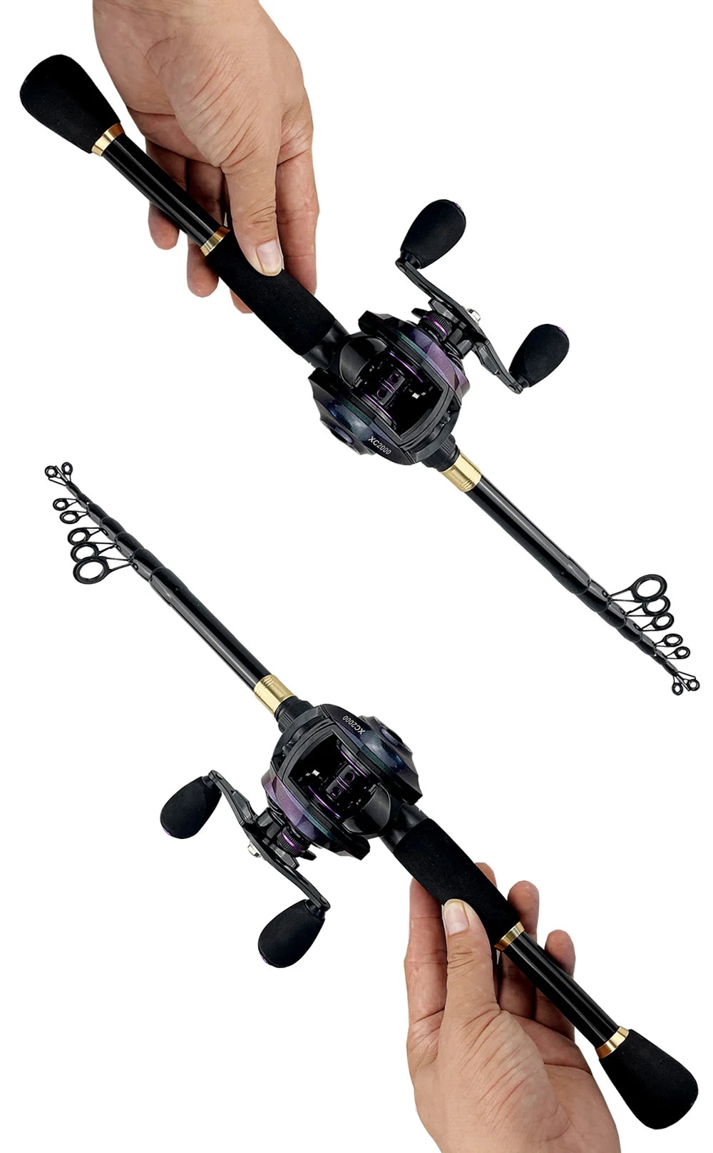 Combo Fishing Rod + Reel GHOTDA Casting/ Spinning Strong Magnetic Brake Baitcasting Reel