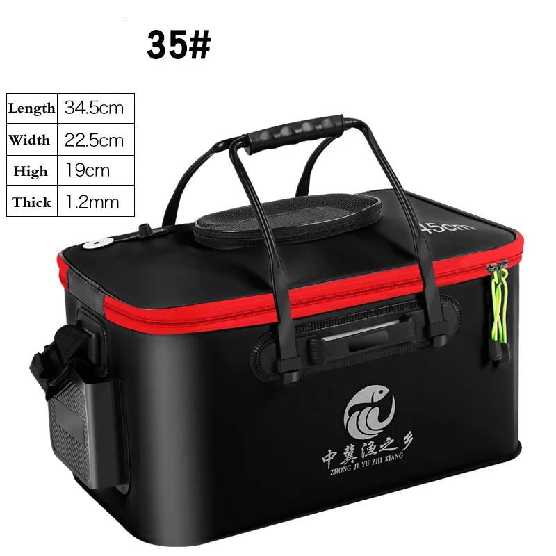 Portable EVA Thicken Waterproof Zipper Fishing Box Portable Folding Bag for Live Fish Bucket, Fishing Tackle with Shoulder Strap