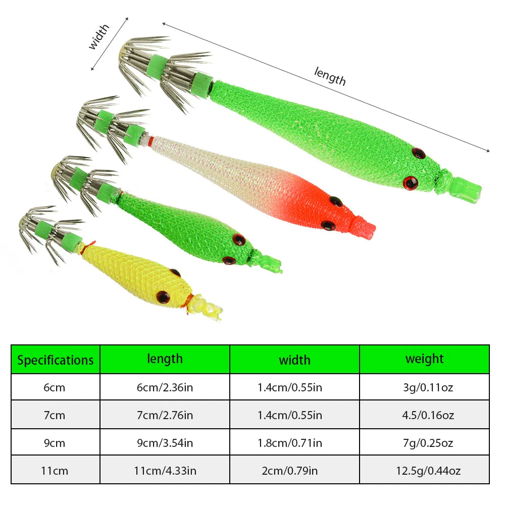 Glow Blowing Tube Fishing Hook Soft Squid Hook Glow Squid Hook Sea Fishing Biomimetic Bait. Night fishing