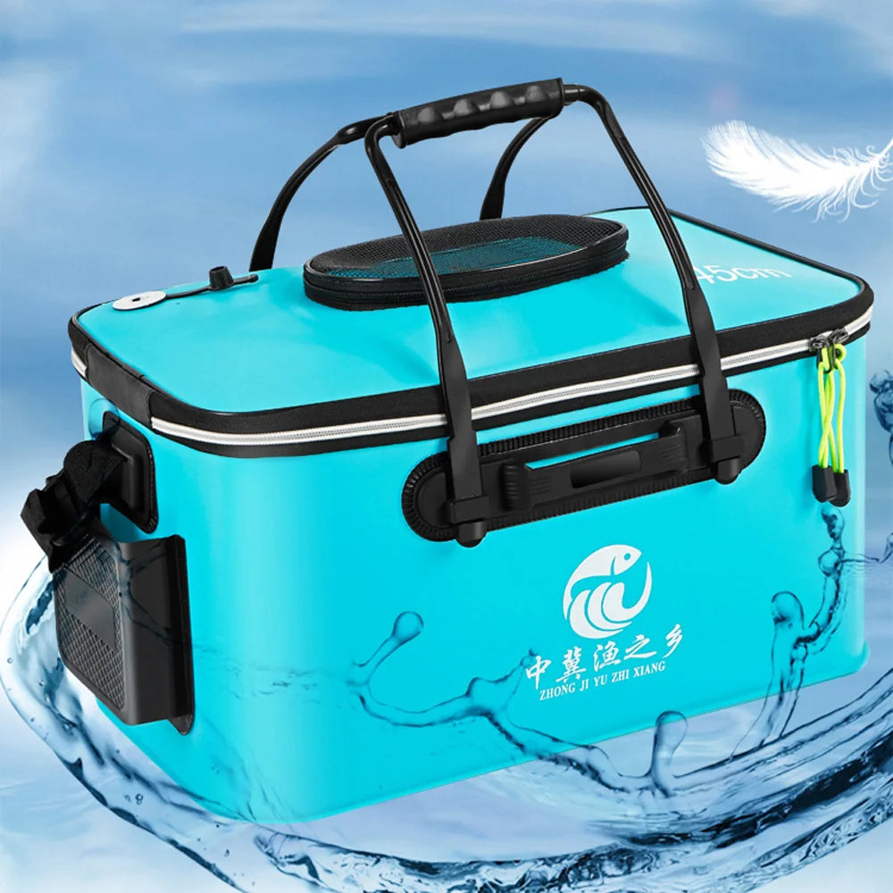 Portable EVA Thicken Waterproof Zipper Fishing Box Portable Folding Bag for Live Fish Bucket, Fishing Tackle with Shoulder Strap