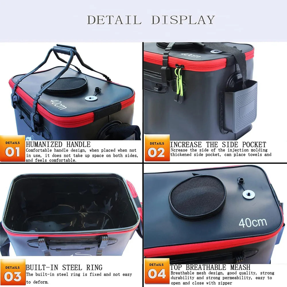 Portable EVA Thicken Waterproof Zipper Fishing Box Portable Folding Bag for Live Fish Bucket, Fishing Tackle with Shoulder Strap