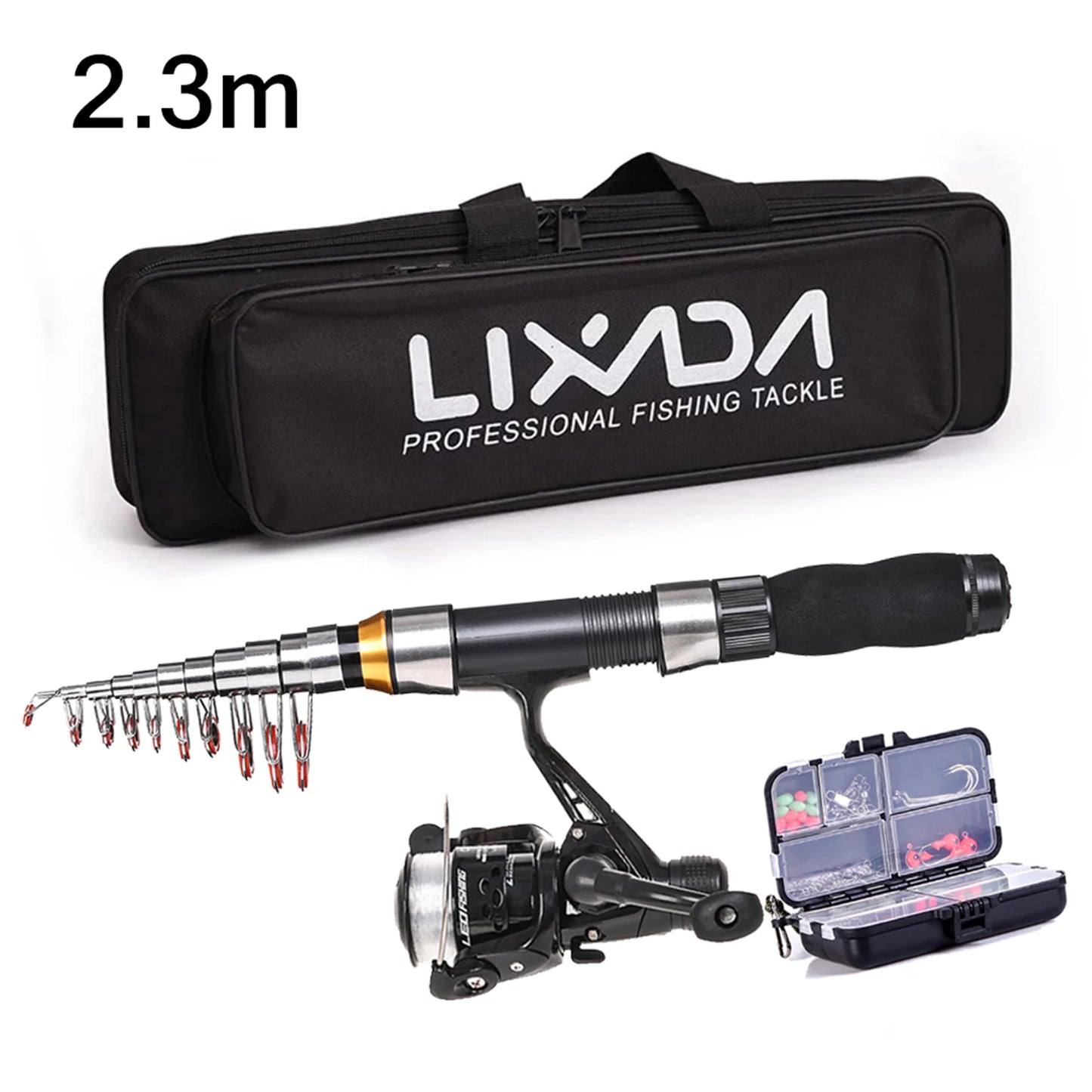 Combo Fishing Rod + Reel Lixada 2.1m 2.3 m Telescopic  Bag Case Pesca Gear Set