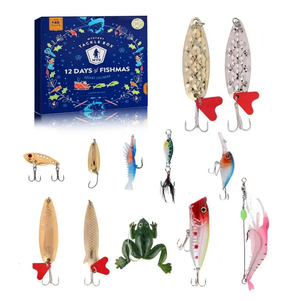 Fishing Lures Set Christmas Advent Calendar Fishing Lure Gift Box with Artificial Bait Hooks Holiday Countdown for Anglers