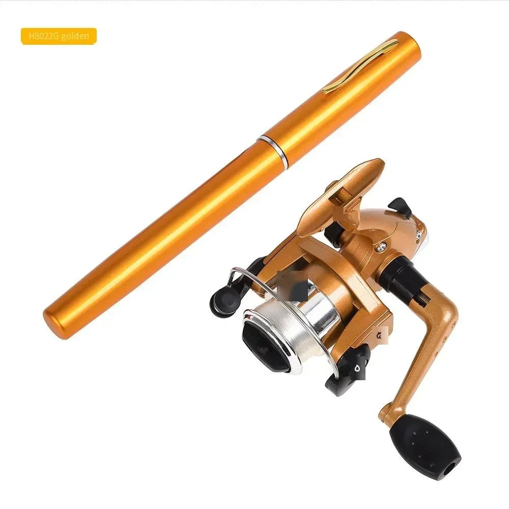 20cm Portable Pocket Telescopic Mini Fishing Pole Pen Shape Folded Fishing Rod with Reel Wheel Portable Mini Fishing Rod