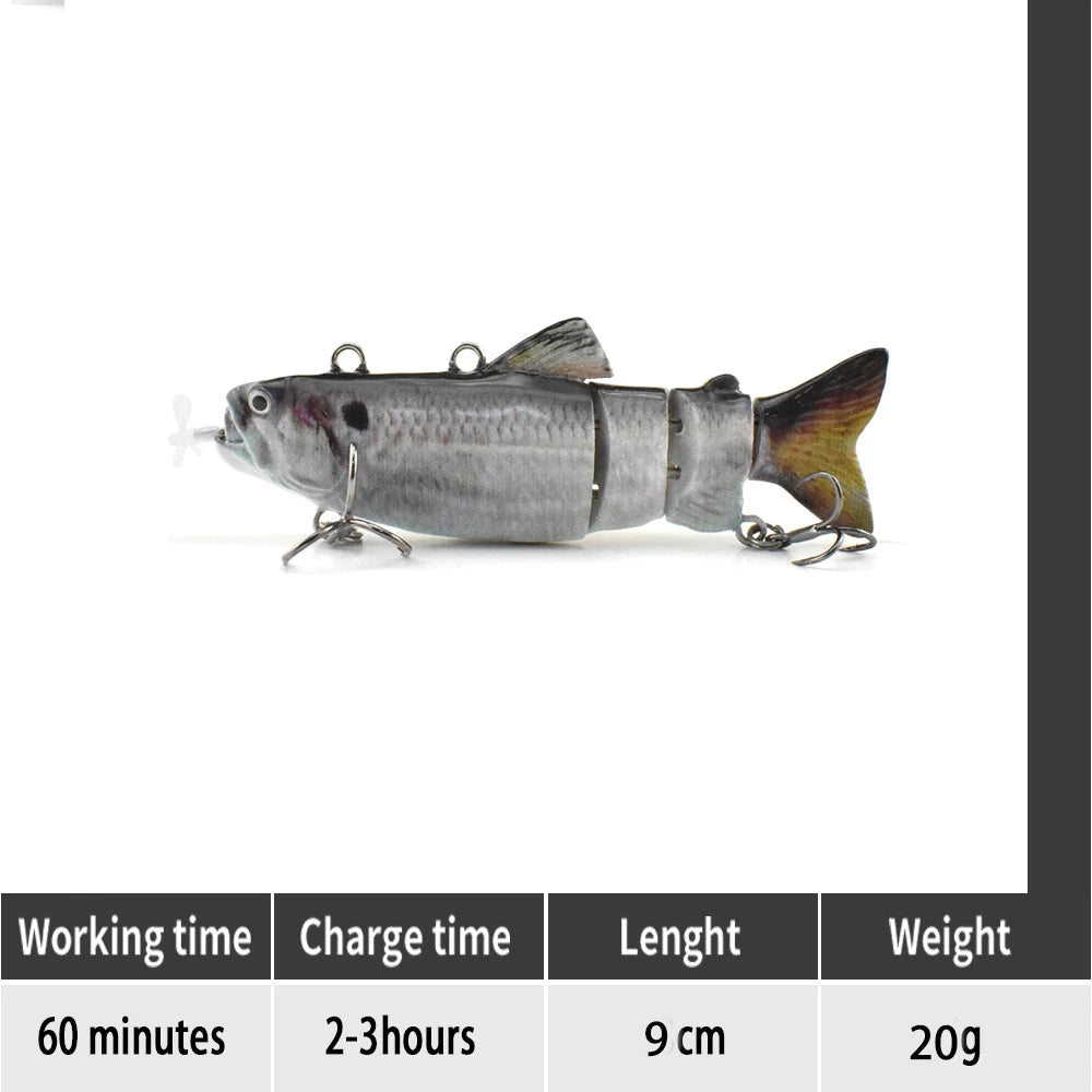 90mm mini Automatic Swimming Robotic Electric Fishing Lure Multi Jointed Bait Auto Swimbait USB LED Light Wobbler for pike