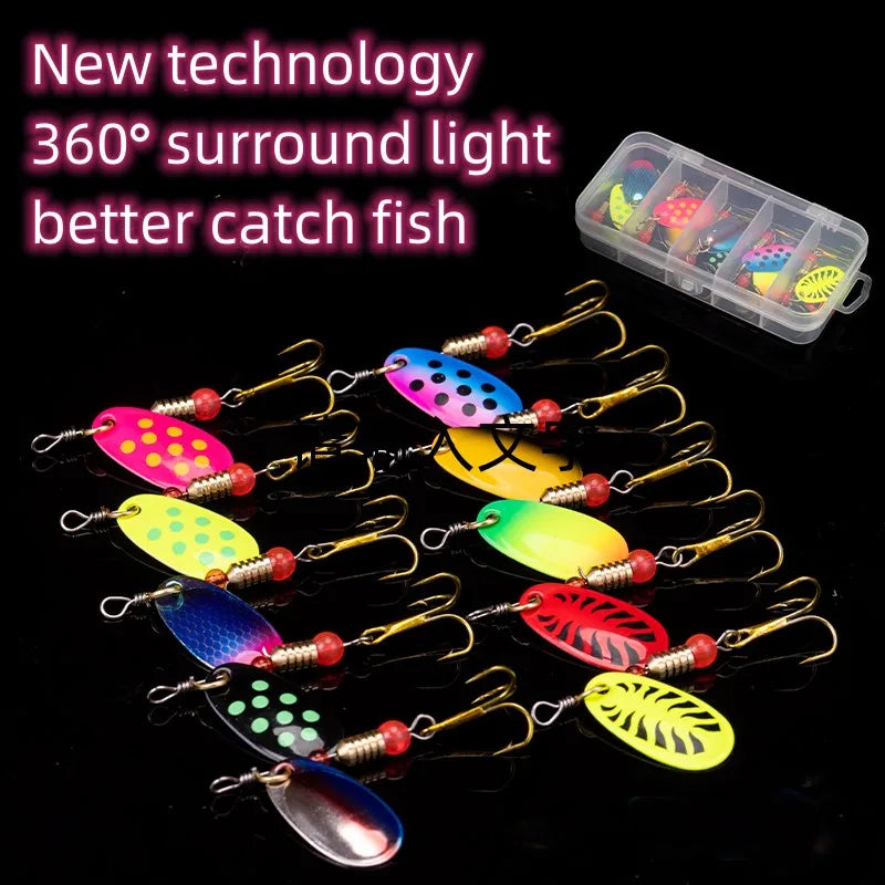 10pcs Fishing Lure Metal Spoon Spinner Spoonbait Crankbaits Fishing Wobblers Pike Crochet Kit Artificial Bait with Tackle Boxes