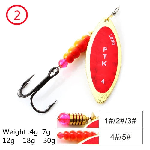 FTK 1PC Spinner Bait 3.2g 4.3g 6.1g 9.6g 13.6g Spinner Bait Spoon Fishing Bass Lure With Treble Hook Tackle High Quality