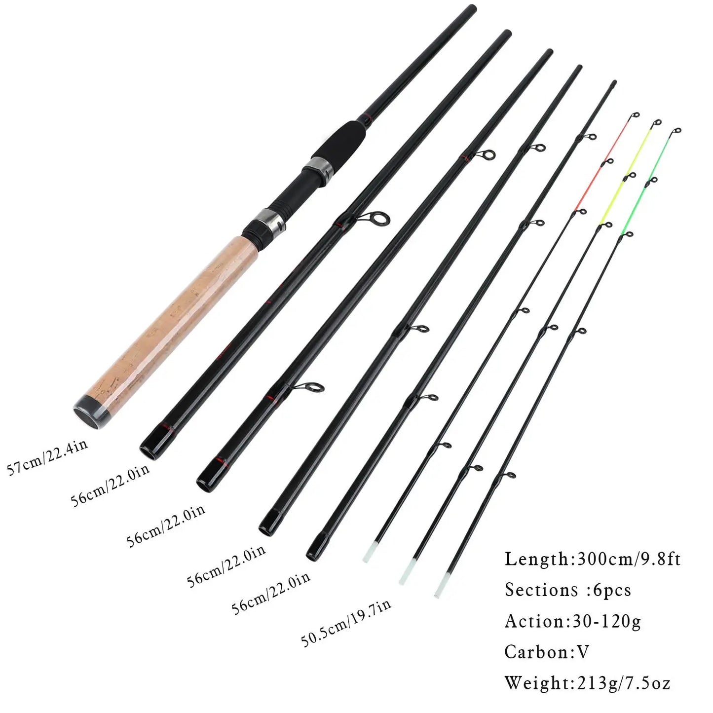 Sougayilang 3M Feeder Fishing Rod Cork Handle Carbon Fibre Spinning Fishing Rods L M H Power 30-120g Lure Weight Carp Pole Pesca